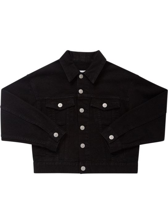 MM6 Maison Margiela: Embroidered logo cotton denim jacket - Black - kids-boys_0 | Luisa Via Roma
