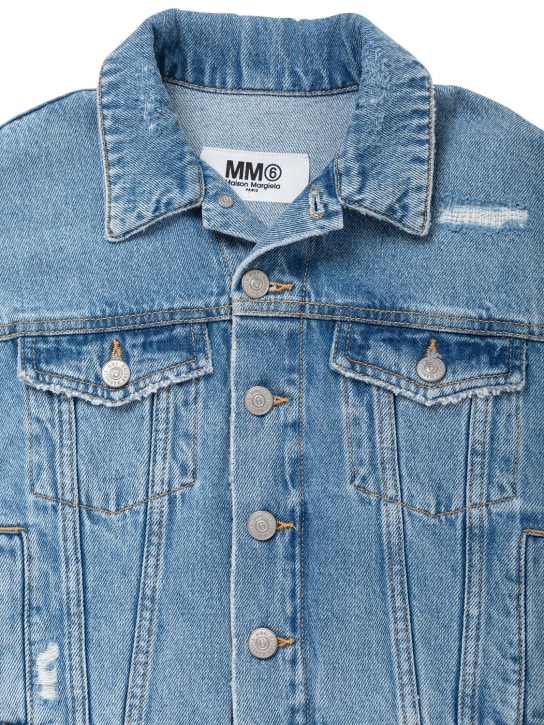 MM6 Maison Margiela: Embroidered logo cotton denim jacket - Blue - kids-boys_1 | Luisa Via Roma