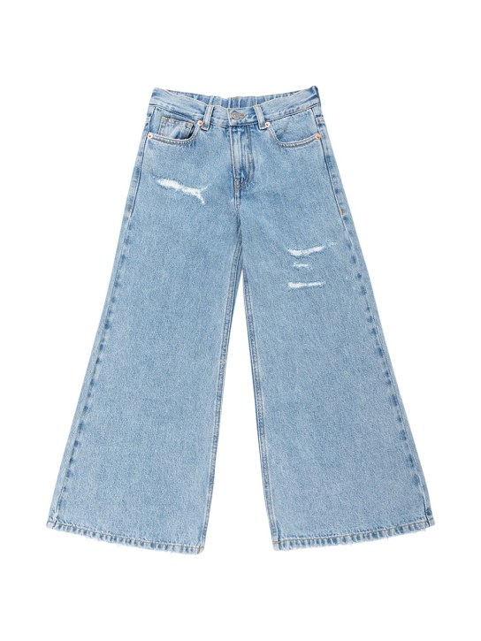 MM6 Maison Margiela: Jeans de denim de algodón con pierna ancha - Azul Claro - kids-girls_0 | Luisa Via Roma