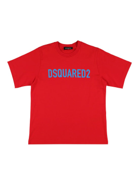 Dsquared2: T-shirt in jersey di cotone con logo - Rosso - kids-girls_0 | Luisa Via Roma