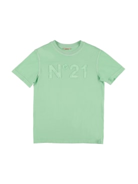N°21: T-shirt in jersey di cotone con logo - Verde Chiaro - kids-girls_0 | Luisa Via Roma