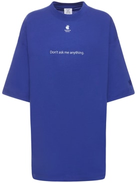 VETEMENTS: T-shirt en coton imprimé Don’t Ask - Bleu - women_0 | Luisa Via Roma