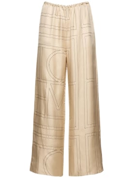 Toteme: Monogram embroidered silk pants - Ivory - women_0 | Luisa Via Roma