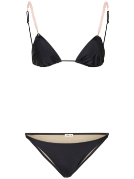 Dolla Paris: Dolores bikini set w/beaded straps - Nero - women_0 | Luisa Via Roma