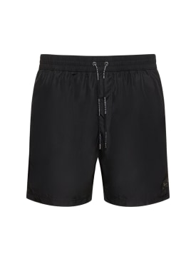 Dolce&Gabbana: Shorts mare con placchetta logo - Nero - men_0 | Luisa Via Roma