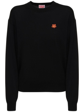 Kenzo Paris: Boke flower crest logo wool sweater - Black - women_0 | Luisa Via Roma