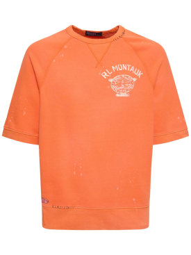 Polo Ralph Lauren: Sweat-shirt à manches courtes en coton à logo - Cadmium - men_0 | Luisa Via Roma