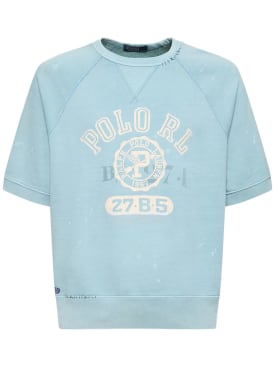 Polo Ralph Lauren: Sweat-shirt à manches courtes en coton à logo - Bleu Poudré - men_0 | Luisa Via Roma