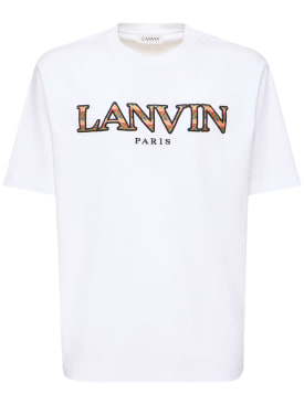Lanvin: T-shirt in cotone con logo - Bianco - men_0 | Luisa Via Roma