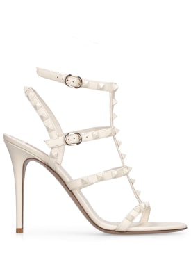 Valentino Garavani: 105mm Rockstud leather sandals - Off White - women_0 | Luisa Via Roma