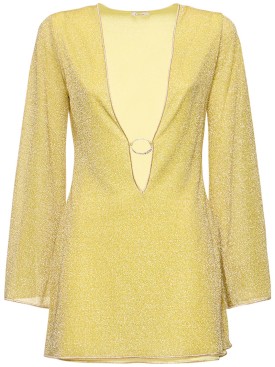 Oséree Swimwear: Lumiere lurex mini kaftan dress - Yellow - women_0 | Luisa Via Roma