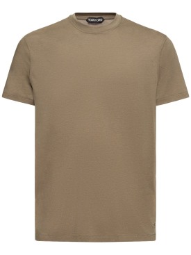 Tom Ford: T-shirt in cotone e lyocell - Verde Oliva Scuro - men_0 | Luisa Via Roma