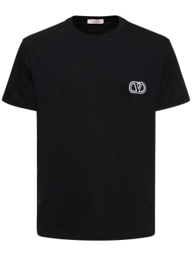 Valentino: T-shirt regular en coton à logo - Noir - men_0 | Luisa Via Roma