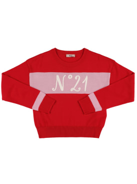 N°21: Pull en maille de laine mélangée intarsia à logo - Rouge/Rose - kids-girls_0 | Luisa Via Roma