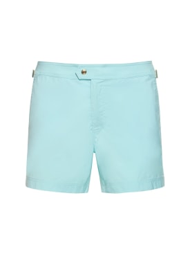 Tom Ford: Shorts mare in popeline con piping - Porcelain Blue - men_0 | Luisa Via Roma