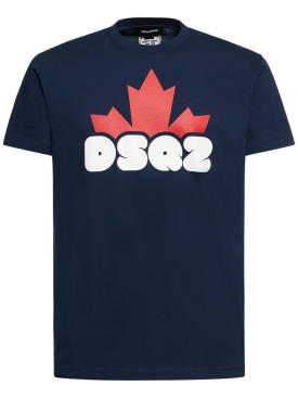 Dsquared2: T-Shirt aus Baumwolljersey mit Logodruck - Dunkelblau - men_0 | Luisa Via Roma