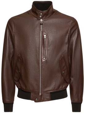 Tom Ford: Harrington tumbled grain leather jacket - Cognac - men_0 | Luisa Via Roma