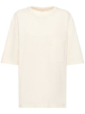 Lemaire: T-shirt en coton avec poche plaquée - Blanc - women_0 | Luisa Via Roma