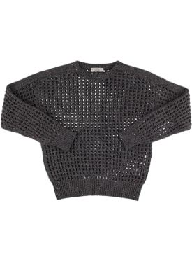 Brunello Cucinelli: Lurex wool blend knit sweater - Grey - kids-girls_0 | Luisa Via Roma