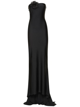 Giuseppe Di Morabito: Shiny jersey strapless long dress - Black - women_0 | Luisa Via Roma