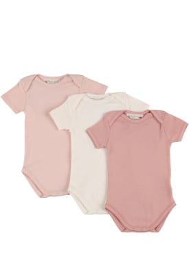 Bonpoint: Set of 3 cotton bodysuits - Light Pink - kids-girls_0 | Luisa Via Roma