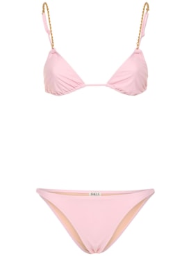 Dolla Paris: Dolores triangle bikini set w/chain - Pink - women_0 | Luisa Via Roma