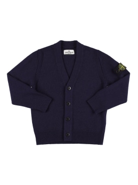 Stone Island: Cardigan in maglia di misto lana con logo - Navy - kids-boys_0 | Luisa Via Roma