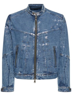 Andersson Bell: Wax coated denim motorcycle jacket - Blue - men_0 | Luisa Via Roma