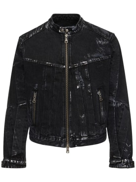 Andersson Bell: Wax coated denim motorcycle jacket - Black - men_0 | Luisa Via Roma