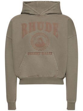 RHUDE: Cropped Desert Valley hoodie - Grey/Beige - men_0 | Luisa Via Roma