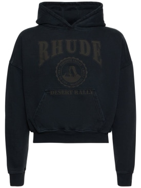 RHUDE: Cropped Desert Valley hoodie - Black - men_0 | Luisa Via Roma