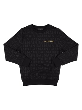 Balmain: Printed organic cotton sweatshirt - Black - kids-boys_0 | Luisa Via Roma