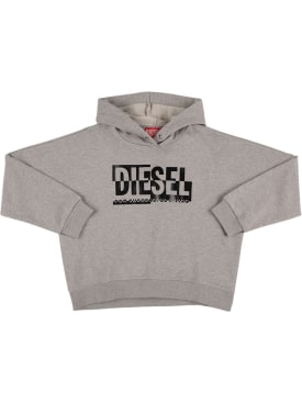 Diesel Kids: Rubberized logo cropped cotton hoodie - Gris - kids-girls_0 | Luisa Via Roma