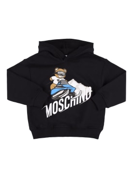 Moschino: Sweat-shirt en coton imprimé à capuche - Noir - kids-boys_0 | Luisa Via Roma