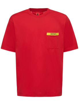 Ferrari: Logo cotton jersey t-shirt w/pocket - Red - men_0 | Luisa Via Roma