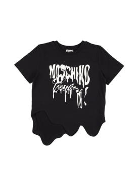 Moschino: T-shirt asymétrique en jersey de coton à logo - Noir - kids-girls_0 | Luisa Via Roma