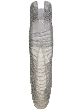 Giuseppe Di Morabito: Embellished embroidered mesh midi dress - Silver - women_0 | Luisa Via Roma