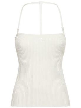 Courreges: Strap rib knit viscose blend tank top - White - women_0 | Luisa Via Roma