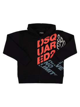 Dsquared2: Rubberized logo cotton jersey hoodie - Schwarz - kids-boys_0 | Luisa Via Roma