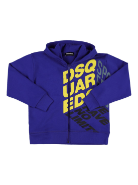 Dsquared2: Rubberized logo cotton jersey hoodie - Blau - kids-boys_0 | Luisa Via Roma