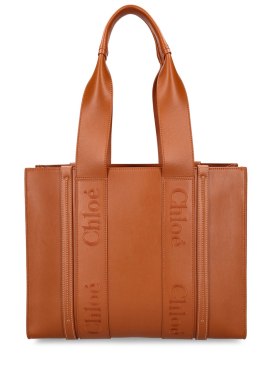 Chloé: Medium Woody leather tote bag - Caramel - women_0 | Luisa Via Roma