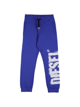 Diesel Kids: Pantalon en coton à logo caoutchouté - Bleu Roi - kids-boys_0 | Luisa Via Roma