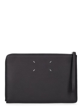 Maison Margiela: Large leather zip pouch - Black - men_0 | Luisa Via Roma