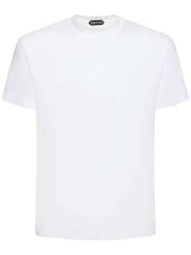 Tom Ford: T-shirt en coton mélangé à col ras-du-cou - Blanc - men_0 | Luisa Via Roma