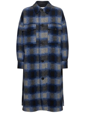 Marant Etoile: Fontizi plaid wool blend coat - Navy/Multi - women_0 | Luisa Via Roma