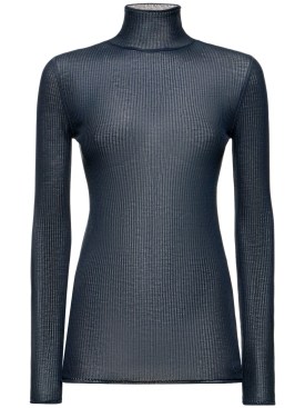 Lemaire: Nahtloses T-Shirt aus gerippter Seide - Blau - women_0 | Luisa Via Roma