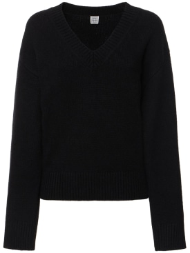 Toteme: V-neck wool & cashmere sweater - Black - women_0 | Luisa Via Roma