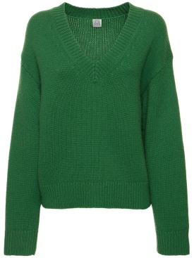Toteme: V-neck wool & cashmere sweater - Green - women_0 | Luisa Via Roma