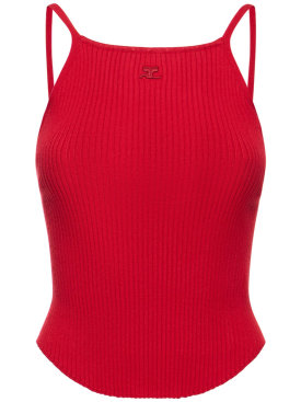Courreges: Holistic ribbed viscose knit tank top - Red - women_0 | Luisa Via Roma