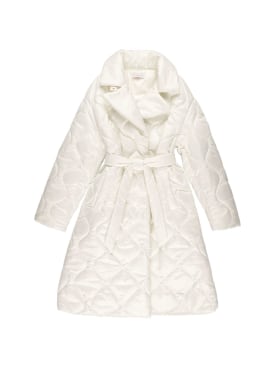 Monnalisa: Quilted nylon puffer coat w/ belt - White - kids-girls_0 | Luisa Via Roma